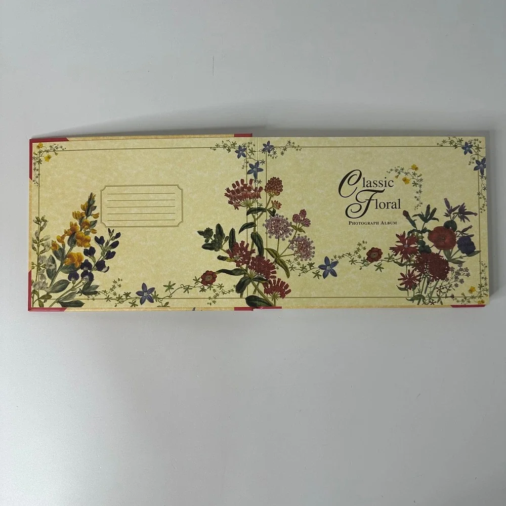 Vtg Classic Floral Gift Set Photo Album & 6 Cardstock Frames Envelopes Cottage